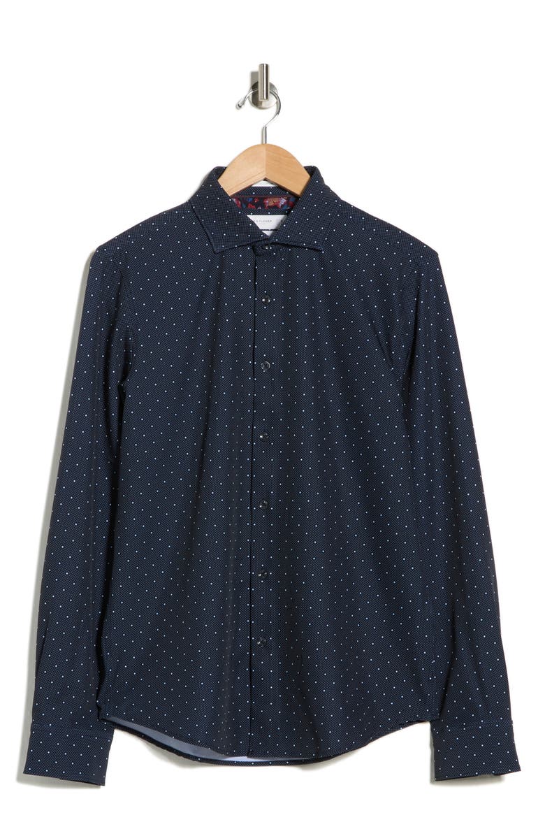 DENIM AND FLOWER Micro Dot Tech Dress Shirt, Main, color, Navy