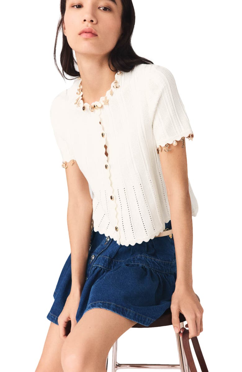 maje Gold jewellery cardigan, Alternate, color, White