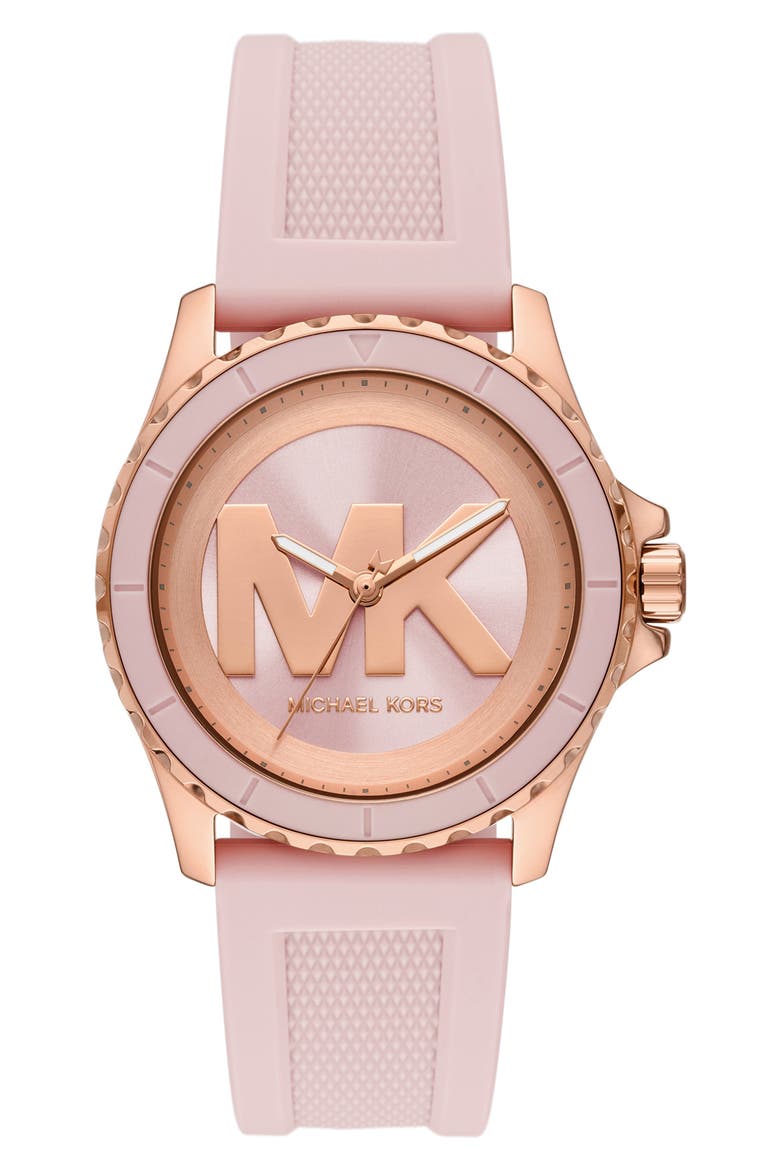 Everest Three-Hand Quartz Silicone Strap Watch, 40mm, Main, color, ROSE GOLD