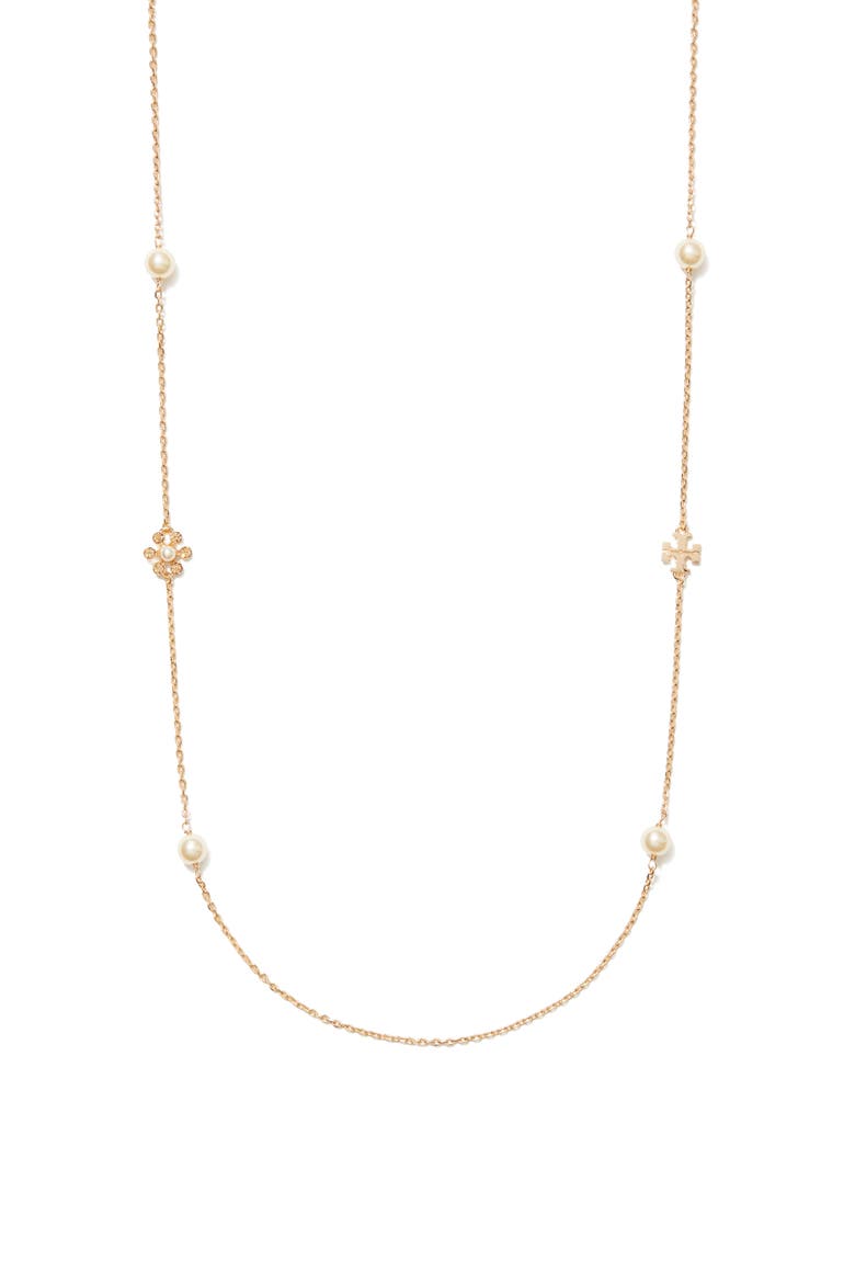 Kira Pearl Delicate Long Necklace, Main, color, TORY GOLD / CREAM