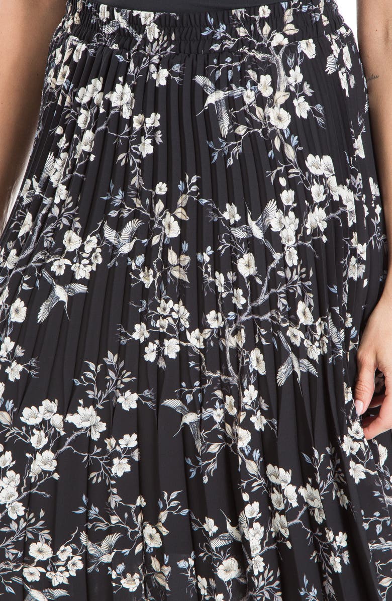 MAX STUDIO Graduated Pleat Knee-Length Midi Skirt, Alternate, color, Black/ Cream Blossom