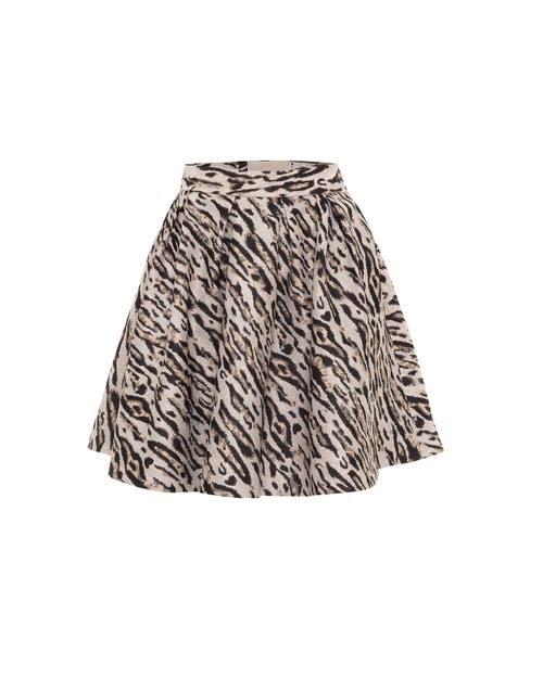 Theo The Label Tyche Jacquard Pleated Mini Skirt In Leopard