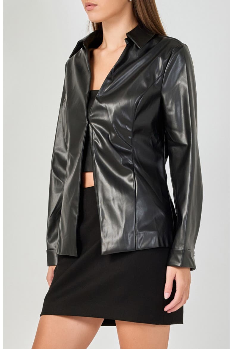 Faux Leather Jacket and Top Set, Alternate, color, BLACK