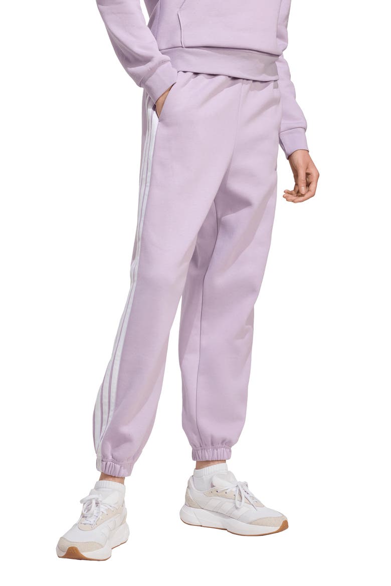 3-Stripes Fleece Sweatpants, Main, color, POWDER PLUM/ WHITE