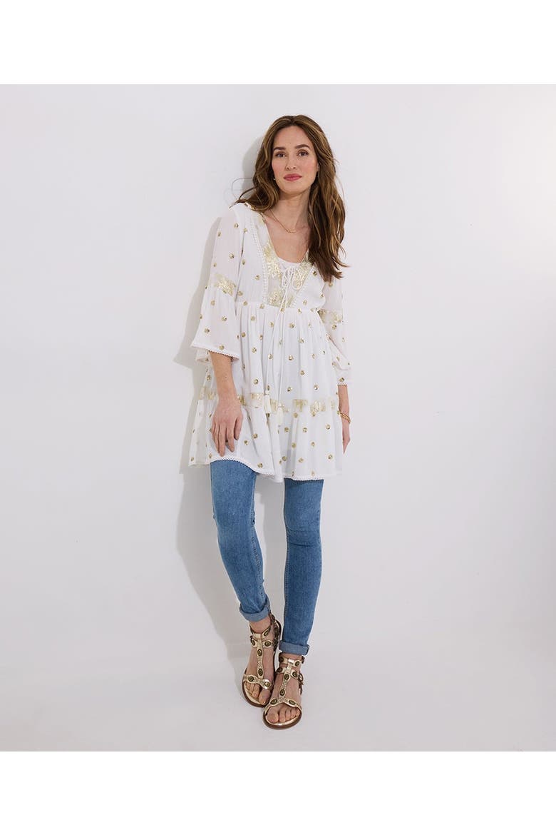 Boho Tassel Tunic, Main, color, GOLD MEDALLION DOT