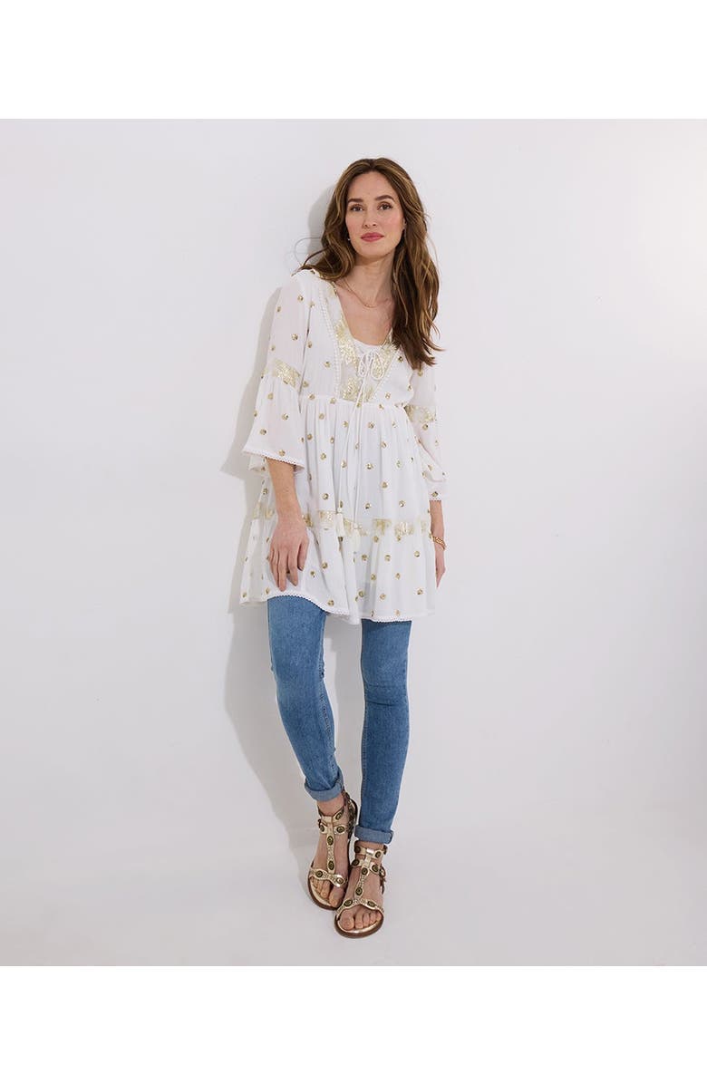 Joe Browns Boho Tassel Tunic, Main, color, Gold Medallion Dot