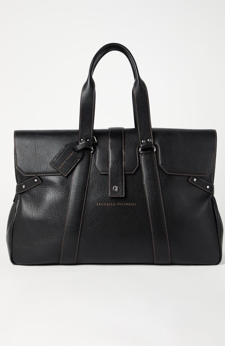 Brunello Cucinelli Grained calfskin Country Weekender bag, Alternate, color,