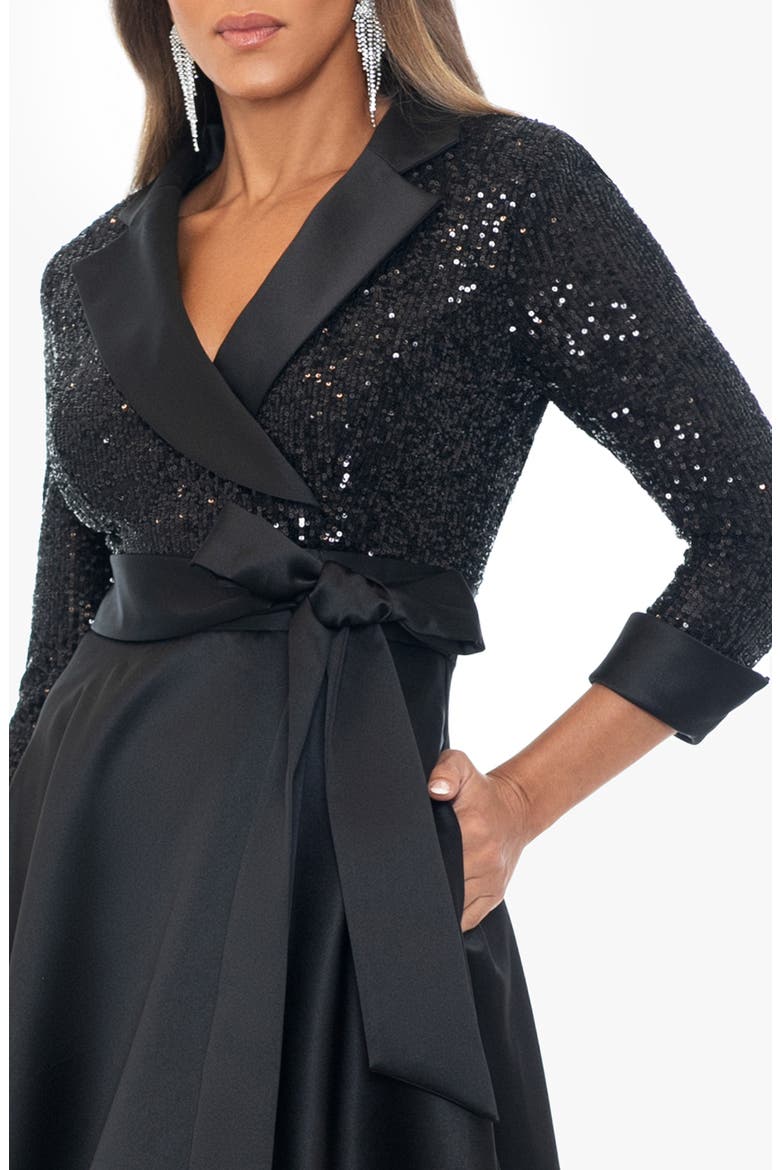 Sequin Long Sleeve Tux Ballgown, Alternate, color, BLACK