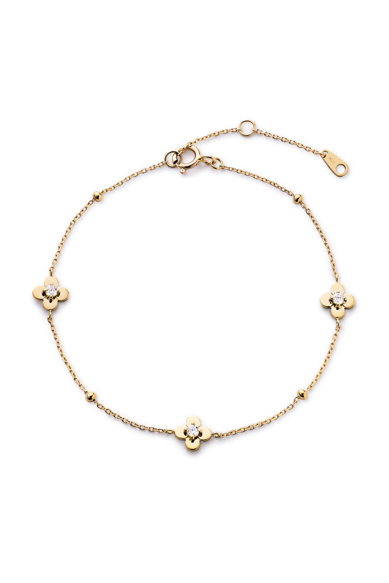 Solid Yellow Gold - Mini Flower Station Bracelet, Main, color, Diamond