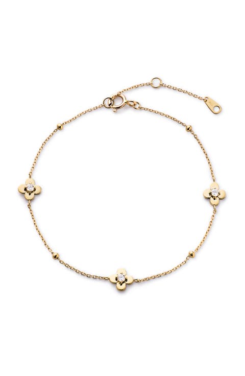 Solid Yellow Gold - Mini Flower Station Bracelet