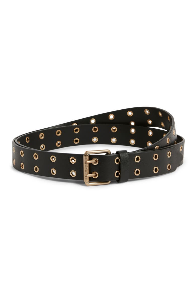 Eyelet Leather Belt, Main, color, BLACK