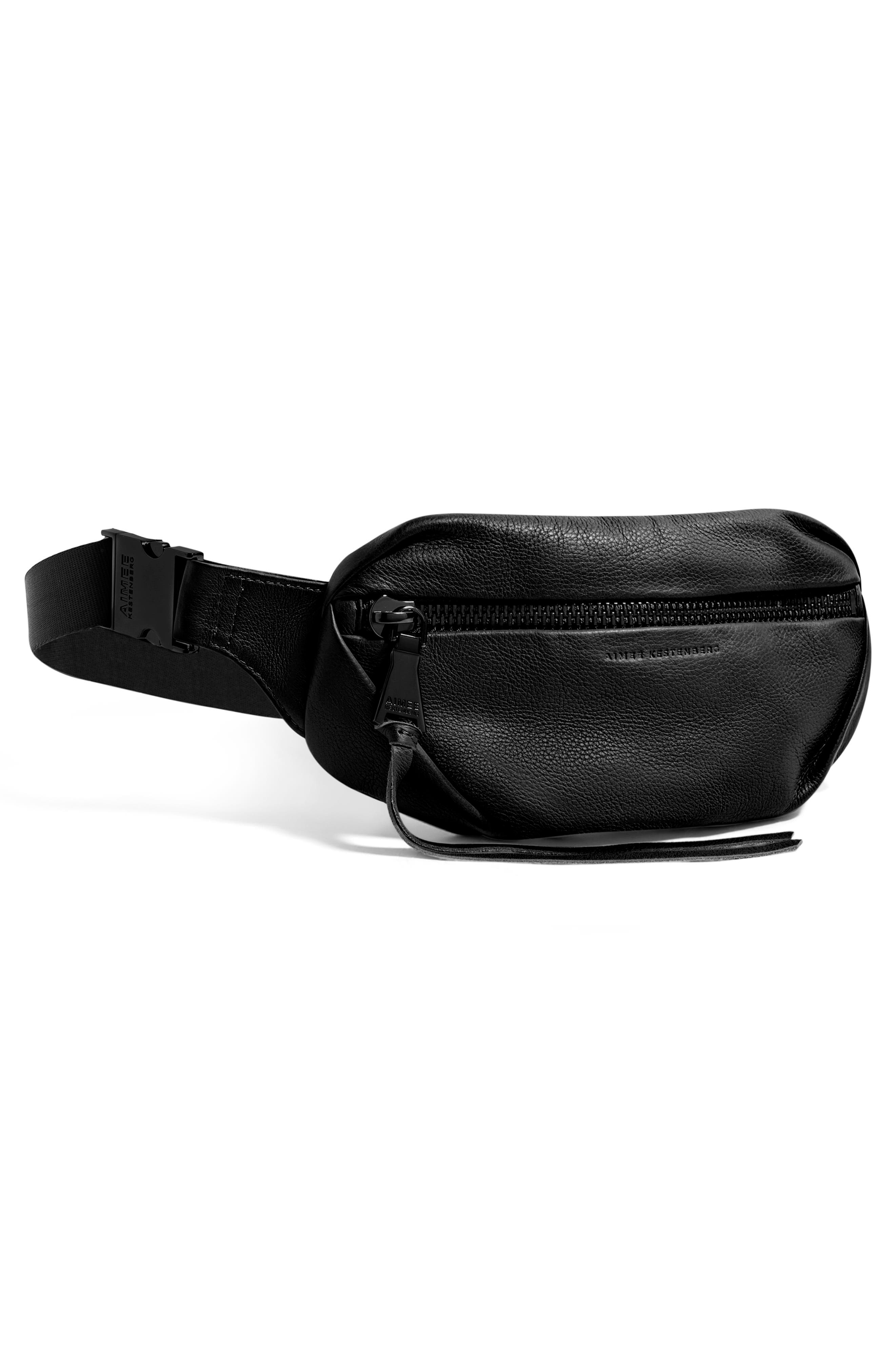 AIMEE Milan Leather Belt Bag, Alternate, color, Black W/ Black