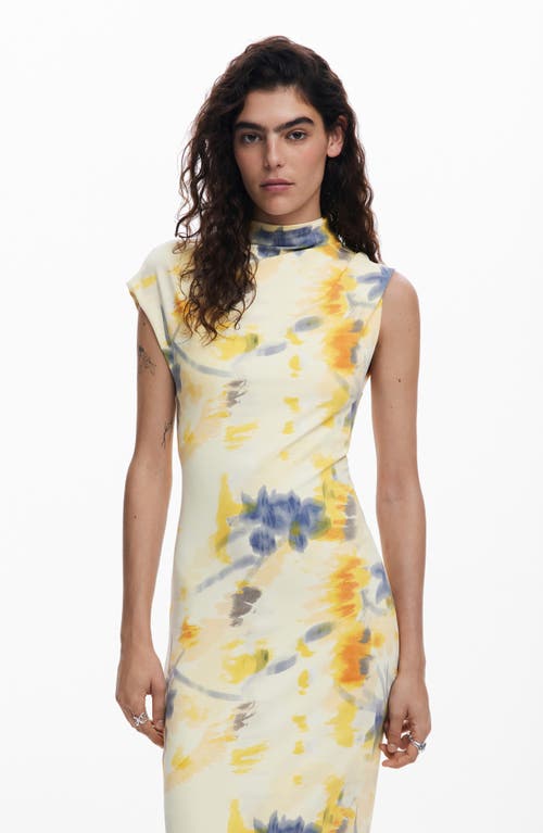 Desigual Blurred Floral Midi Dress In Yellow