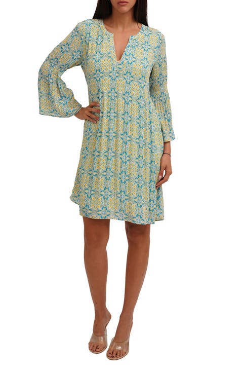 Three-Quarter Sleeve Plissé Dress