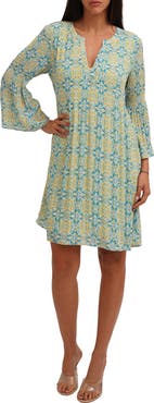 SUNNY LEIGH Three-Quarter Sleeve Plissé Dress