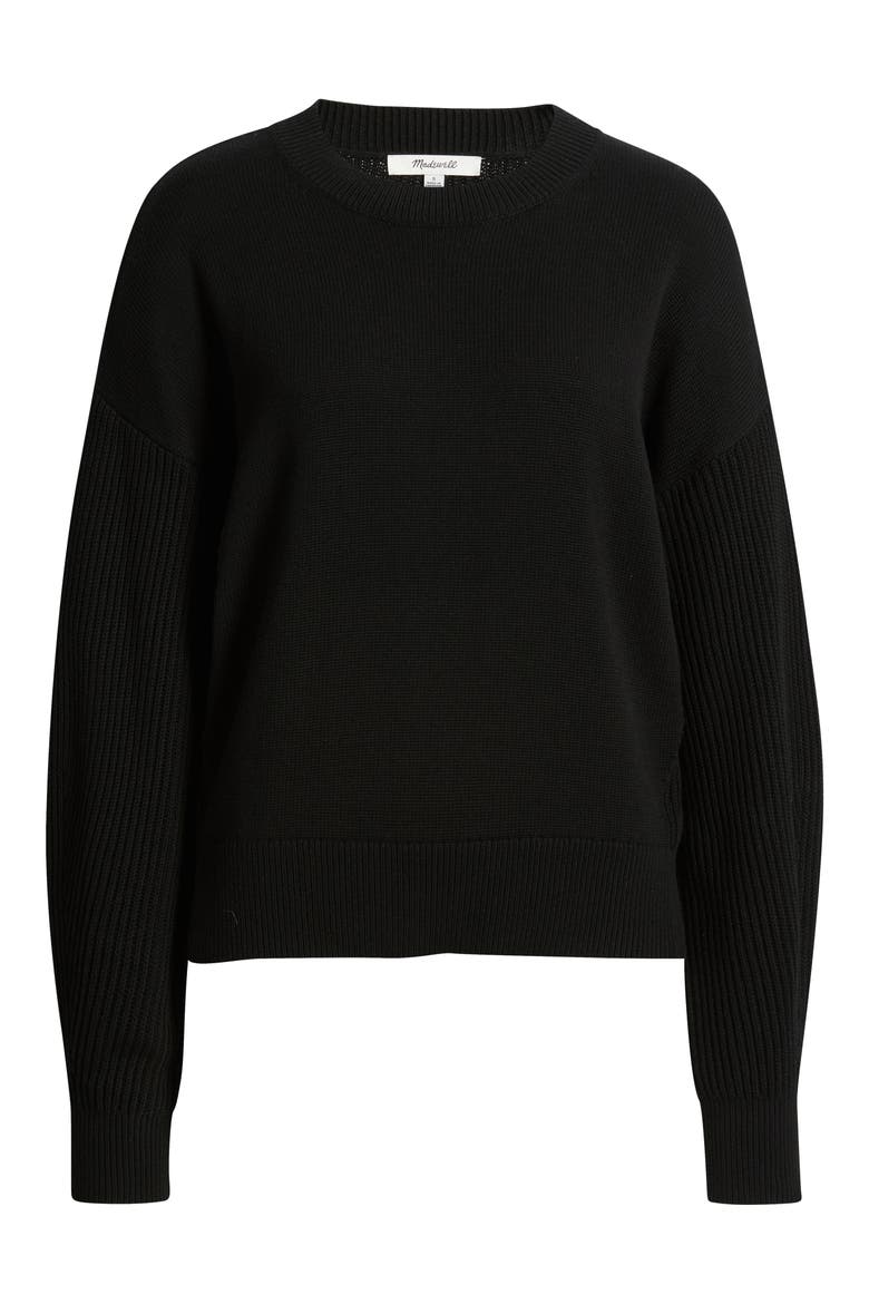 Rib Drop Shoulder Crewneck Sweater, Alternate, color, JET BLACK