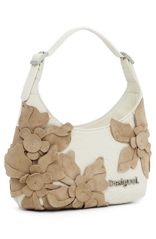 Desigual Medium Flower Appliqué Shoulder Bag In Sand