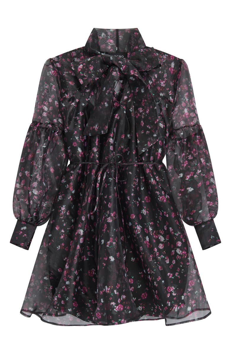 BCBG Floral Long Sleeve Minidress, Alternate, color, Blk/ Hot Pn