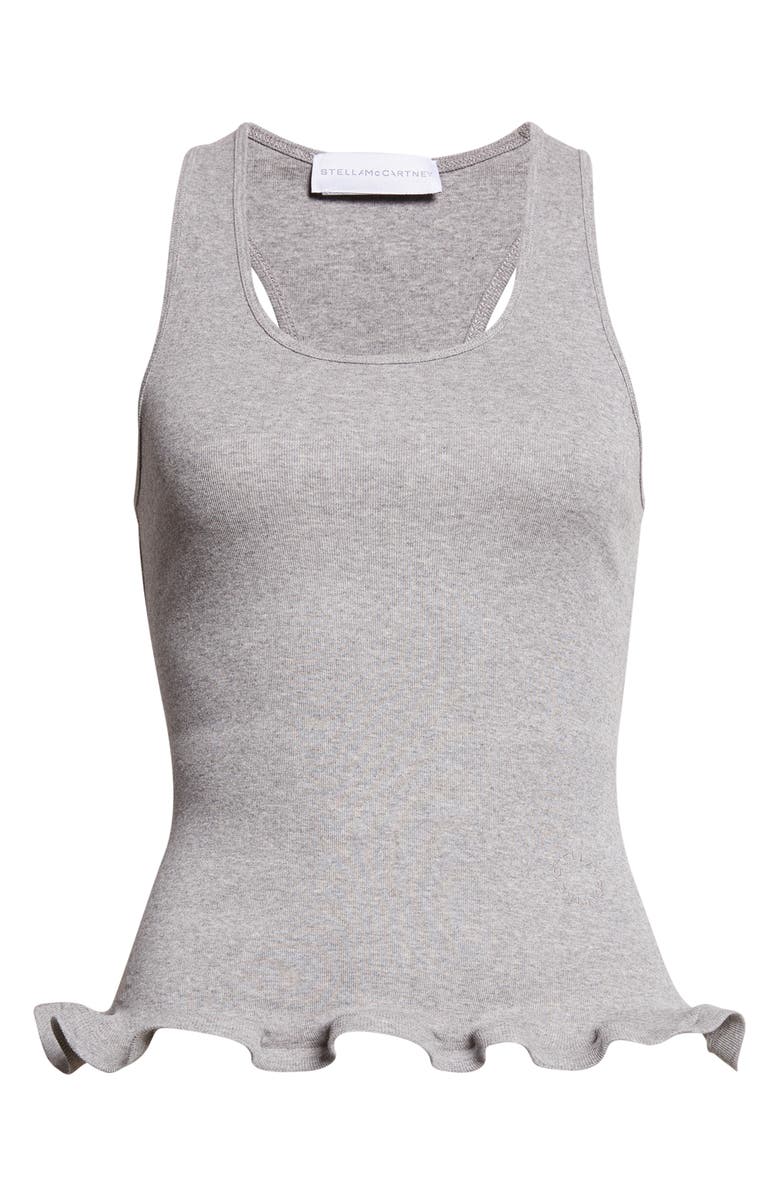 Stella McCartney Frilled Hem Rib Organic Cotton Tank, Alternate, color, Grey Melange
