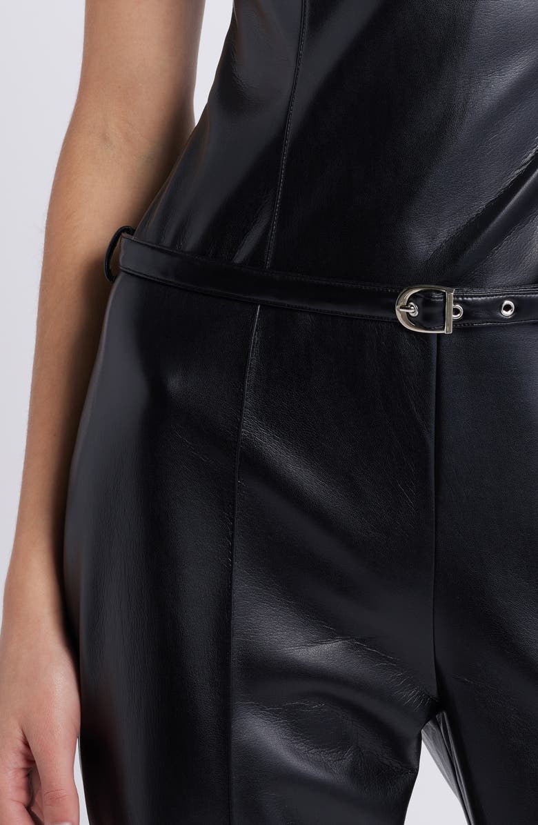 Amanda Uprichard Amoret Belted Strapless Faux Leather Jumpsuit, Alternate, color,
