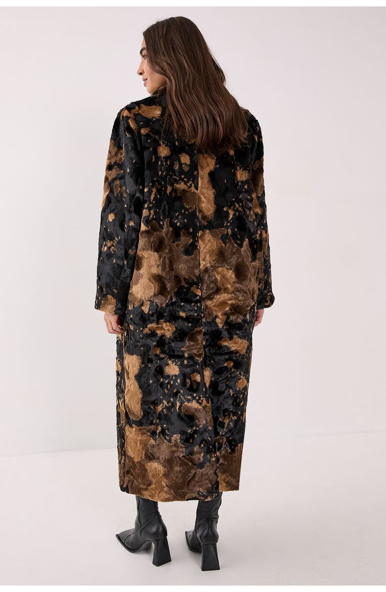 NASTY GAL Cow Print Faux Fur Longline Coat, Alternate, color, Brown