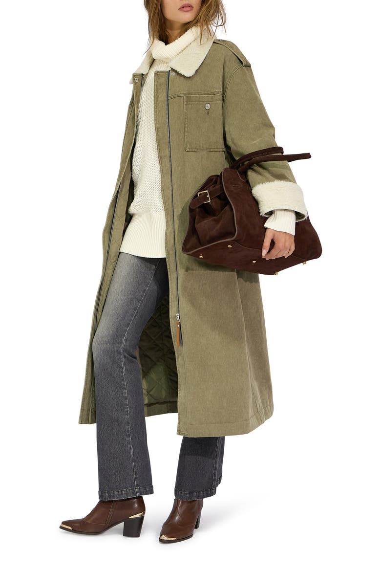 Chill Rider Denim Faux Shearling Coat, Alternate, color, OLIVE