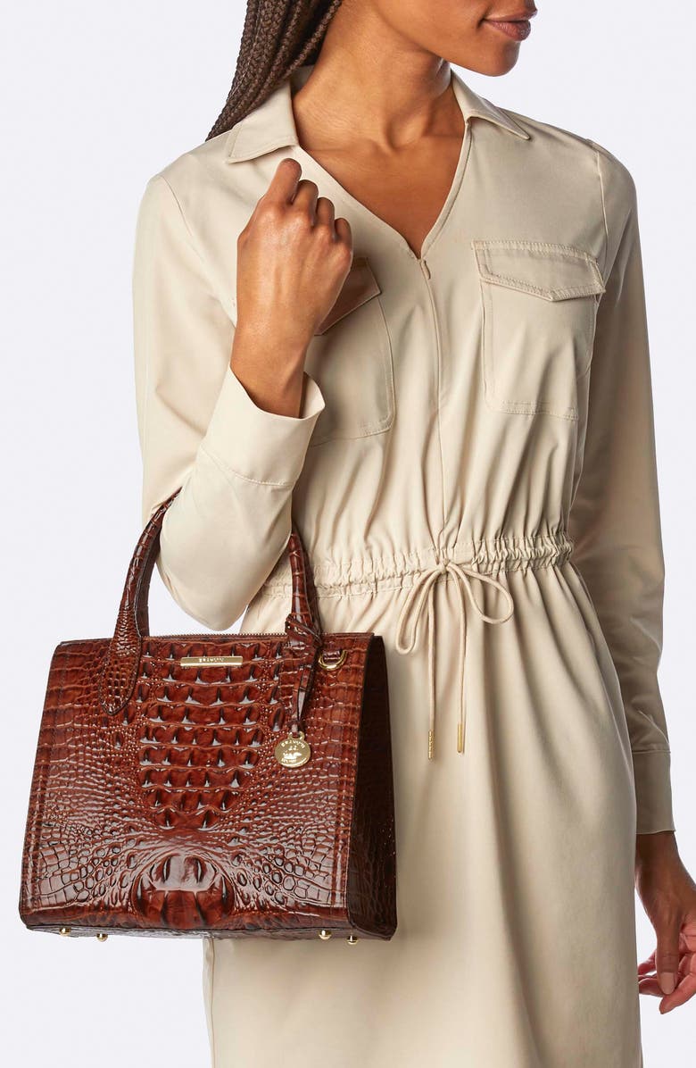 Brahmin Small Caroline Croc Embossed Leather Satchel, Alternate, color, Cacti Green