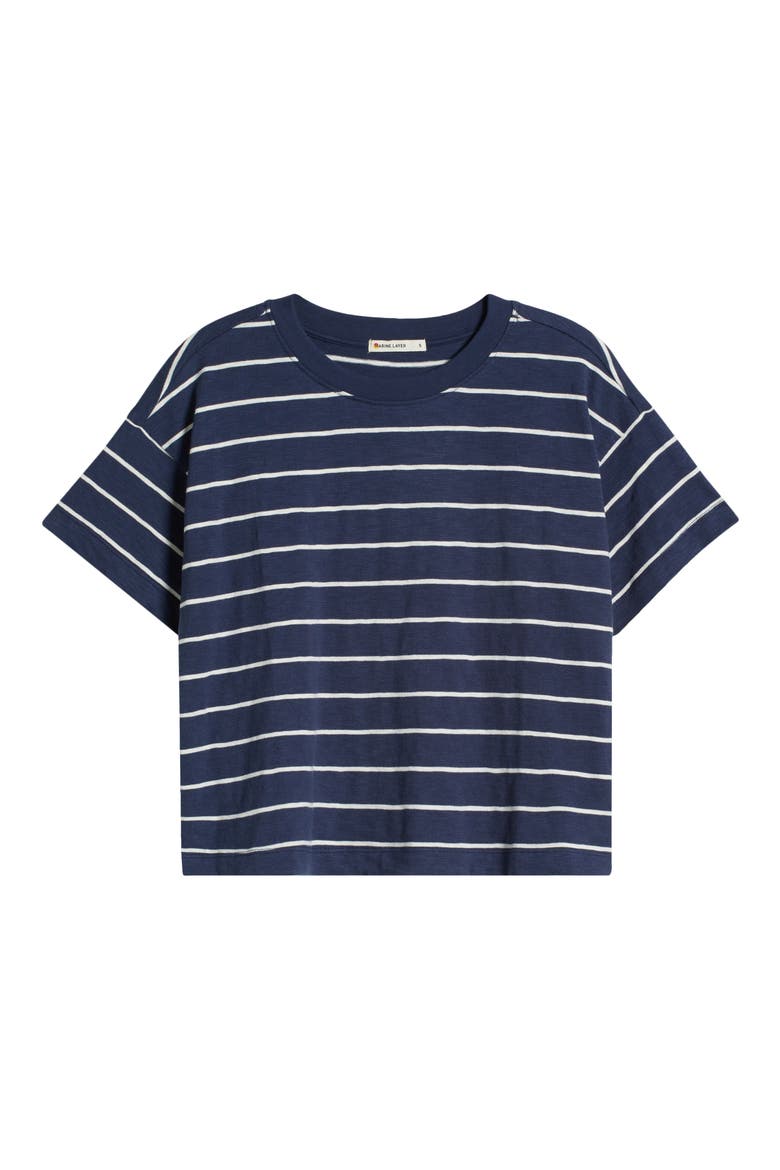 Slub Cotton Crop T-Shirt, Alternate, color, NAVY/WHITE STRIPE