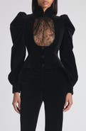 McQueen Lace Detail Velveteen Peplum Jacket