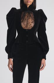 McQueen Lace Detail Velveteen Peplum Jacket