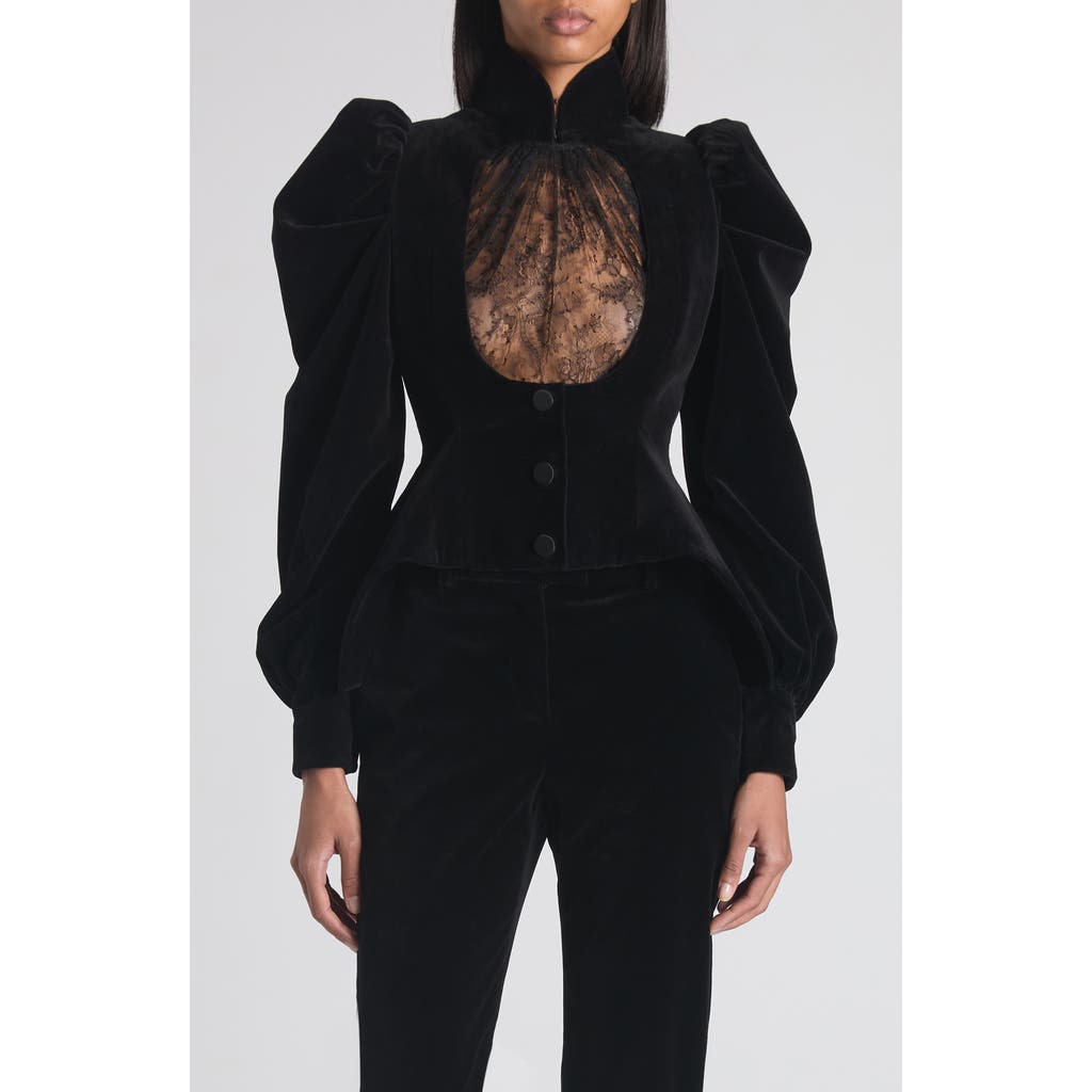 Alexander Mcqueen Mcqueen Lace Detail Velveteen Peplum Jacket In Black