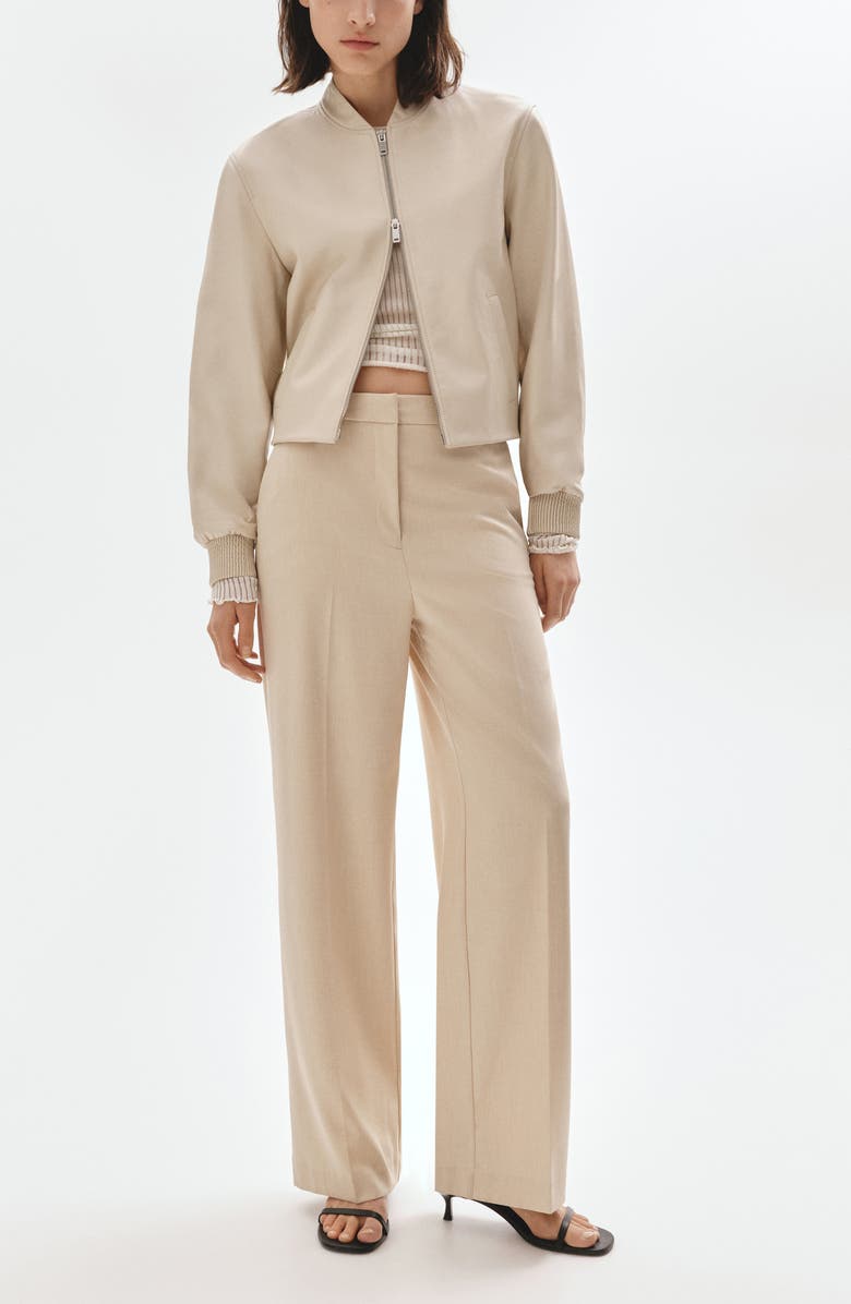 MANGO Wide Leg Flat Front Pants, Alternate, color, Beige