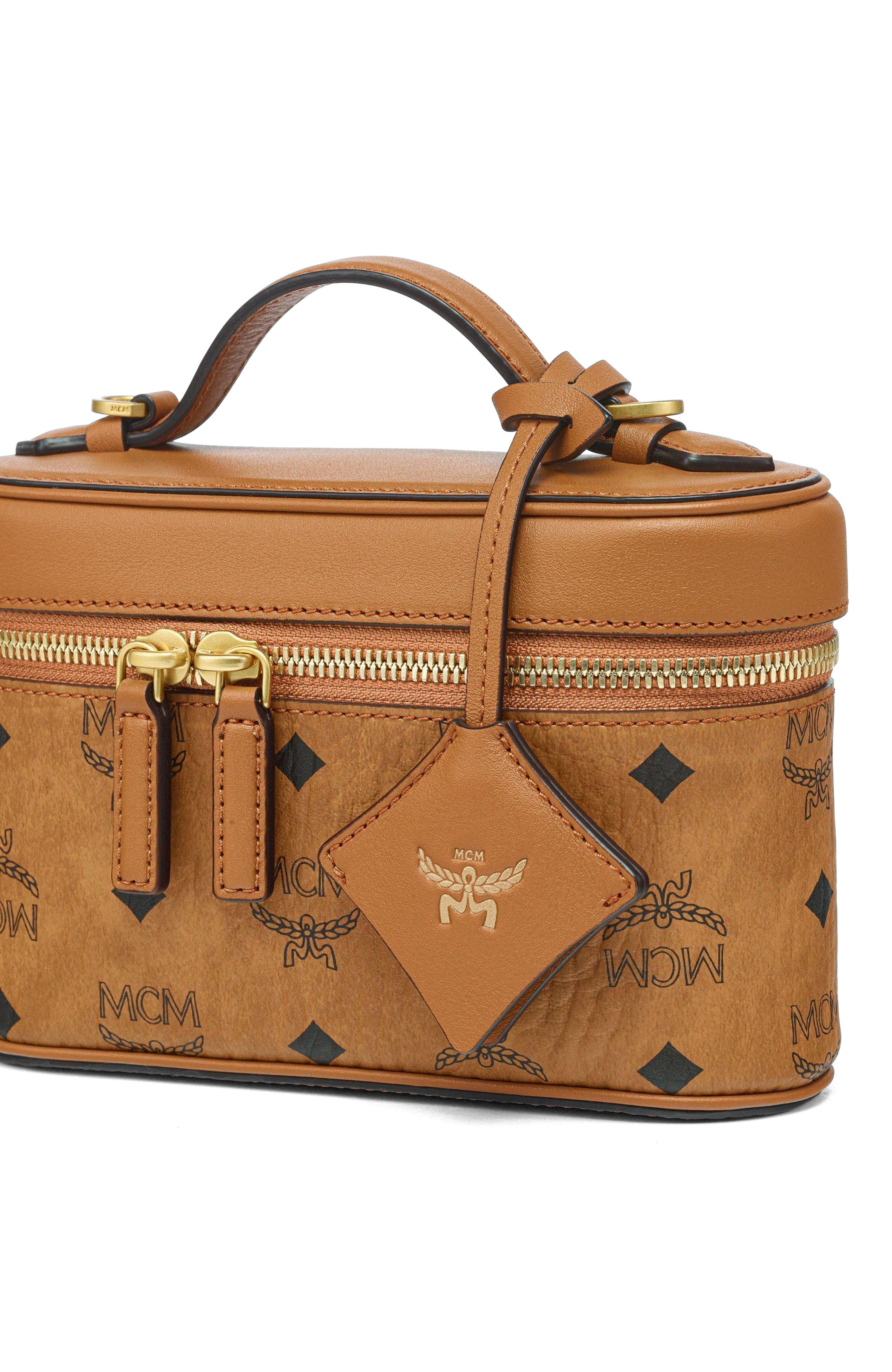 MCM Aren Vanity Case in Visetos Leather Mix, Alternate, color, Cognac