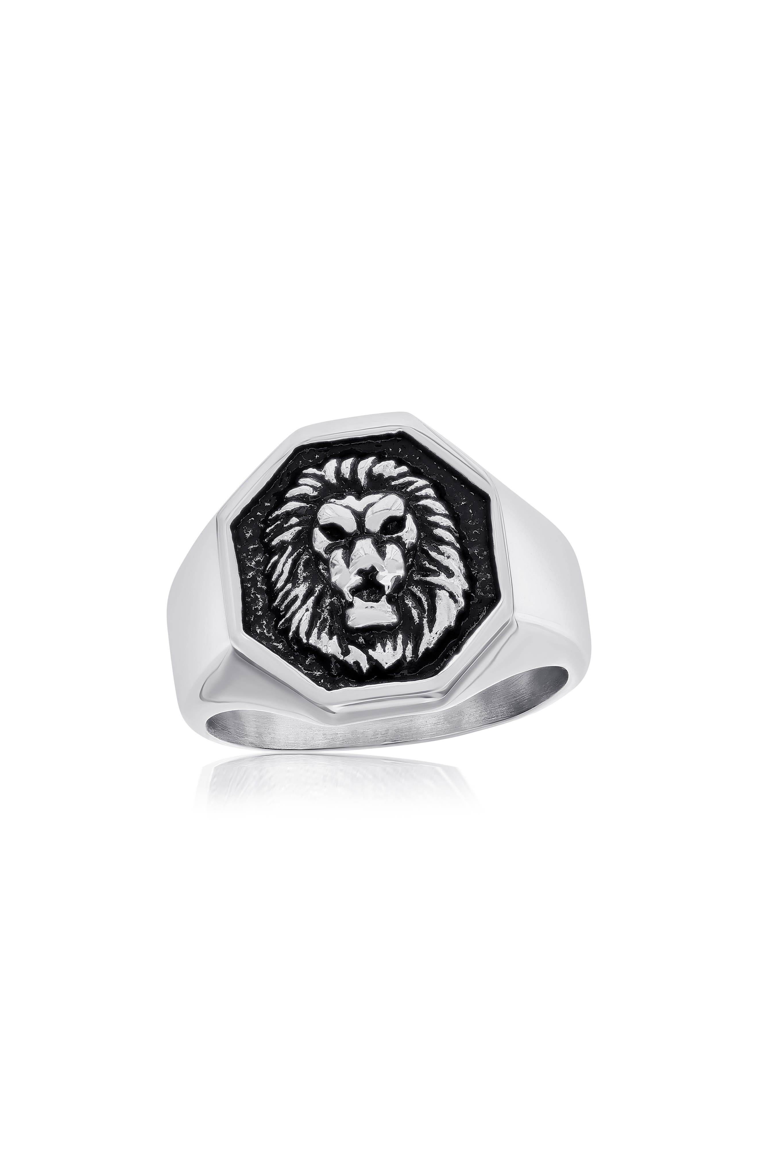 Men's Oxidized Lion's Head Signet Ring