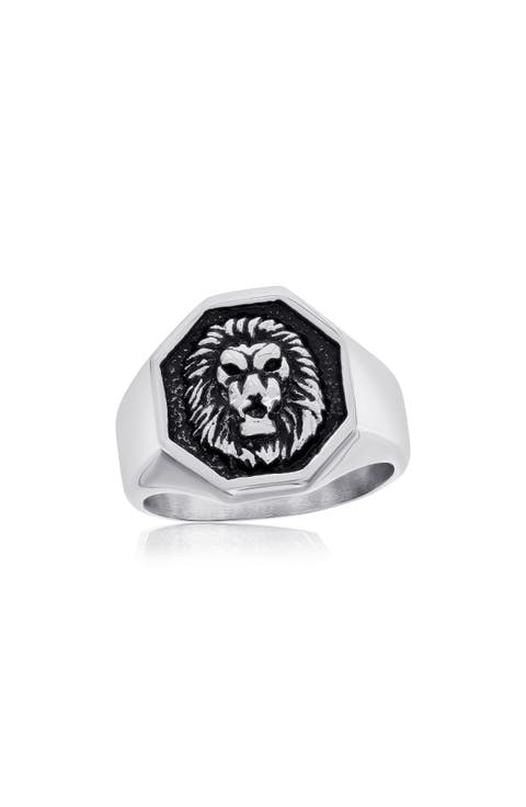 Men's Oxidized Lion's Head Signet Ring