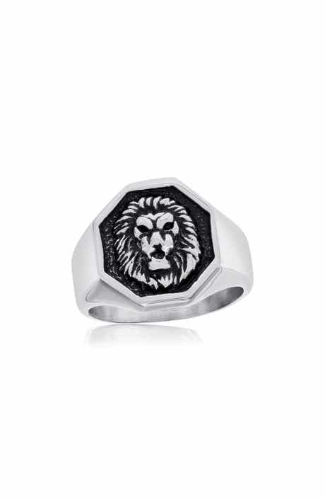 Men's Oxidized Lion's Head Signet Ring