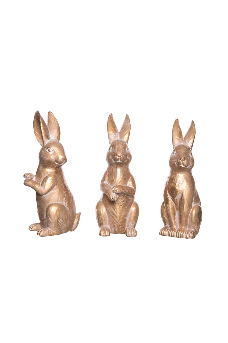 Small Resin Bronze Bunny Decor Set of 3 - Charming Decorative Objects for Home and Garden, Main, color, Gold