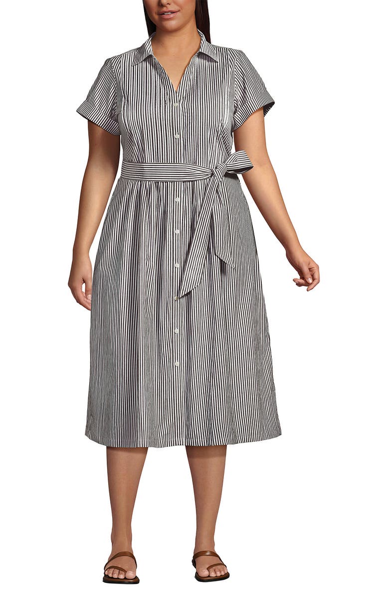 Lands' End Poplin Pintuck Detail Shirt Dress, Main, color, Rich Coffee Pinstripe