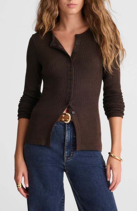 Textural Cutaway Crewneck Cardigan
