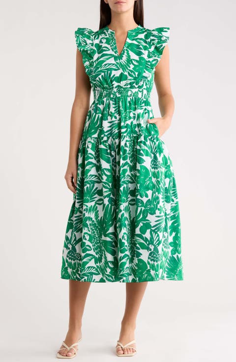 Masey Tropical Virna Ruffle Midi Sundress