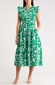SUGARLIPS Masey Tropical Virna Ruffle Midi Sundress