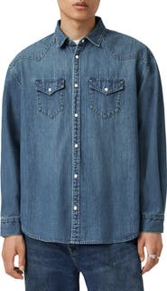 AllSaints Fenton Cotton Denim Snap-Up Shirt