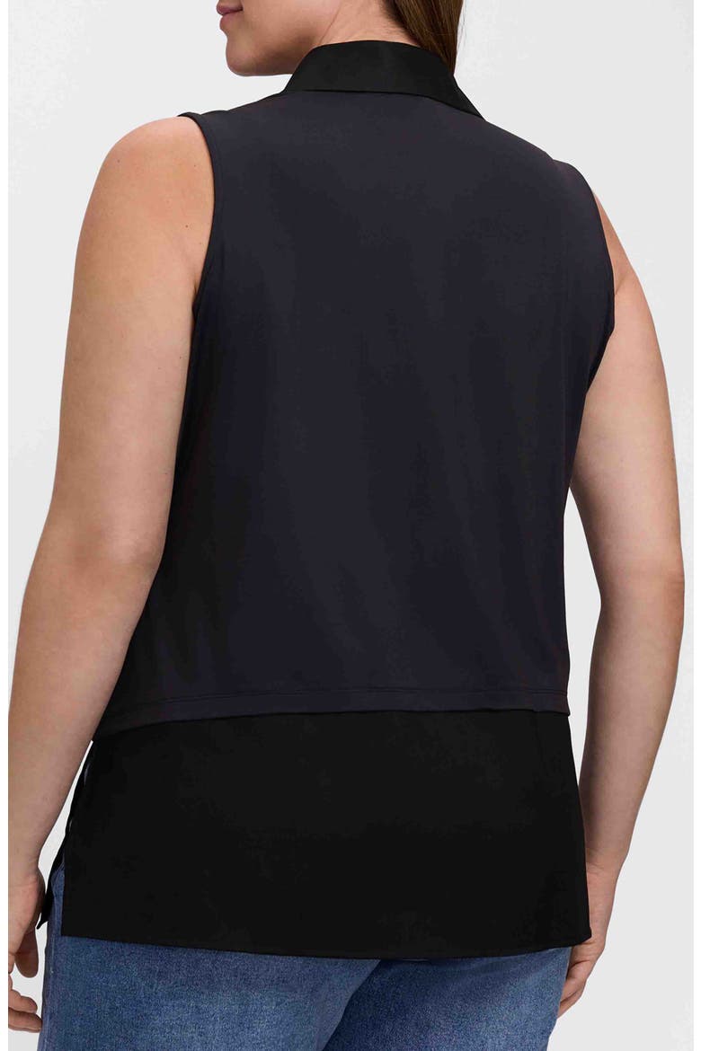 Sasha Mixed Media Sleeveless Button-Up Shirt, Alternate, color, BLACK