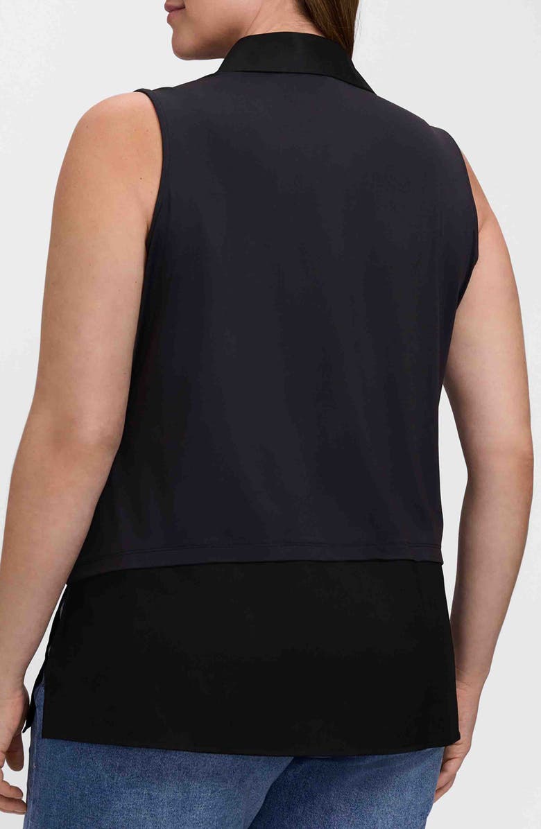 Foxcroft Sasha Mixed Media Sleeveless Button-Up Shirt, Alternate, color, Black