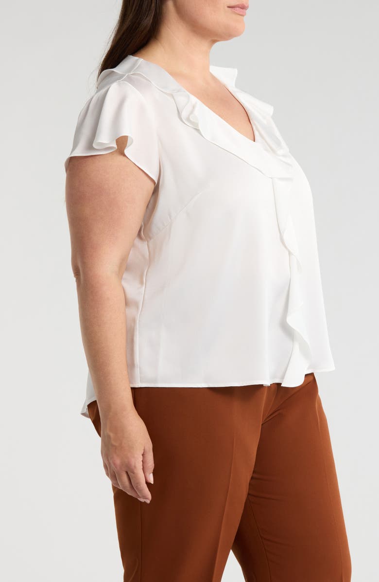 Tahari ASL Ruffle Satin Top, Alternate, color, Ivory