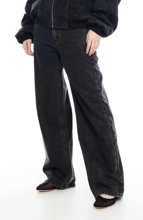 Lioness Renacida Low Rise Wide Leg Jeans In Black