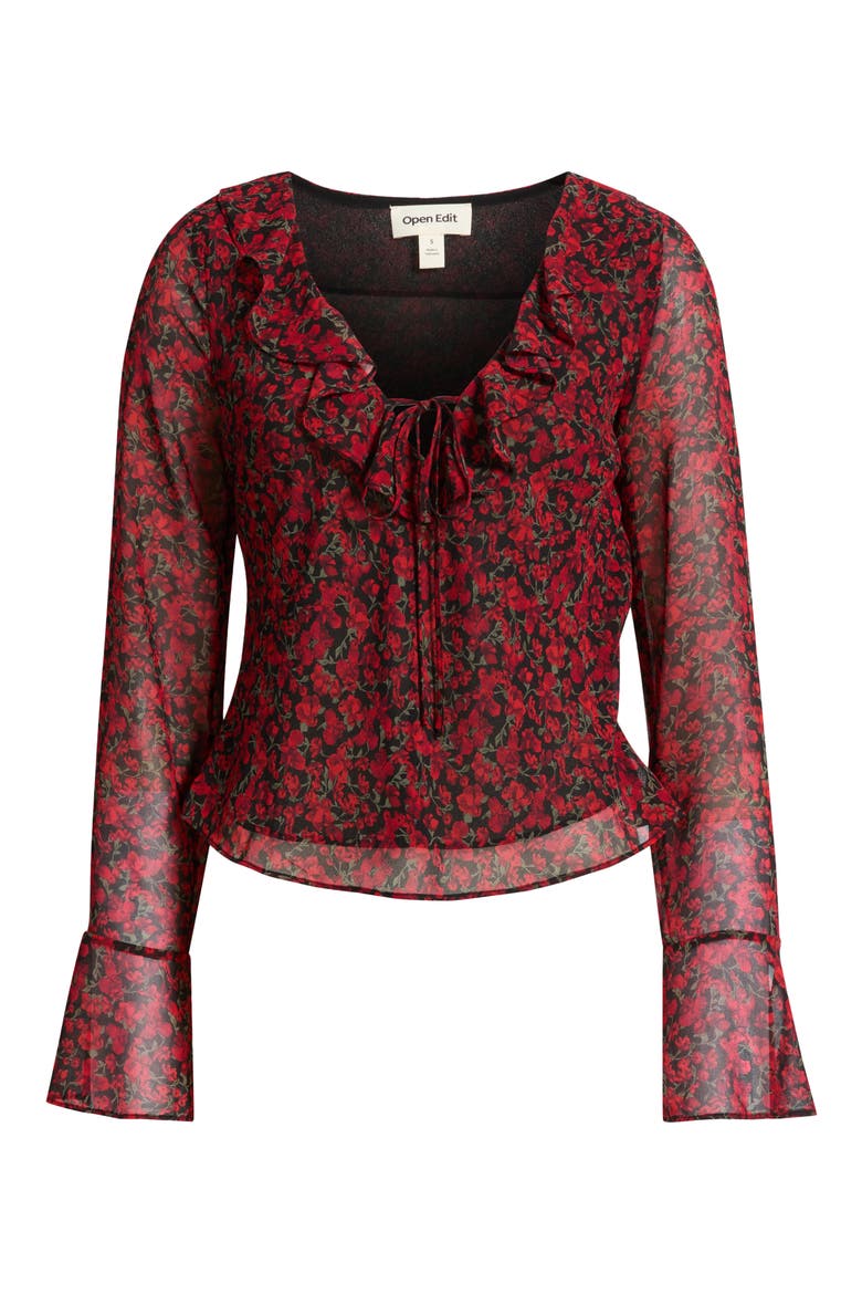Ruffle Chiffon Top, Main, color, BLACK RED DARA DITSY