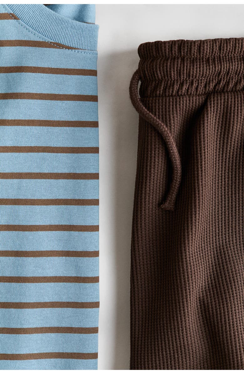 H&M 2-piece Jersey Set, Alternate, color, Light Blue/Brown Striped
