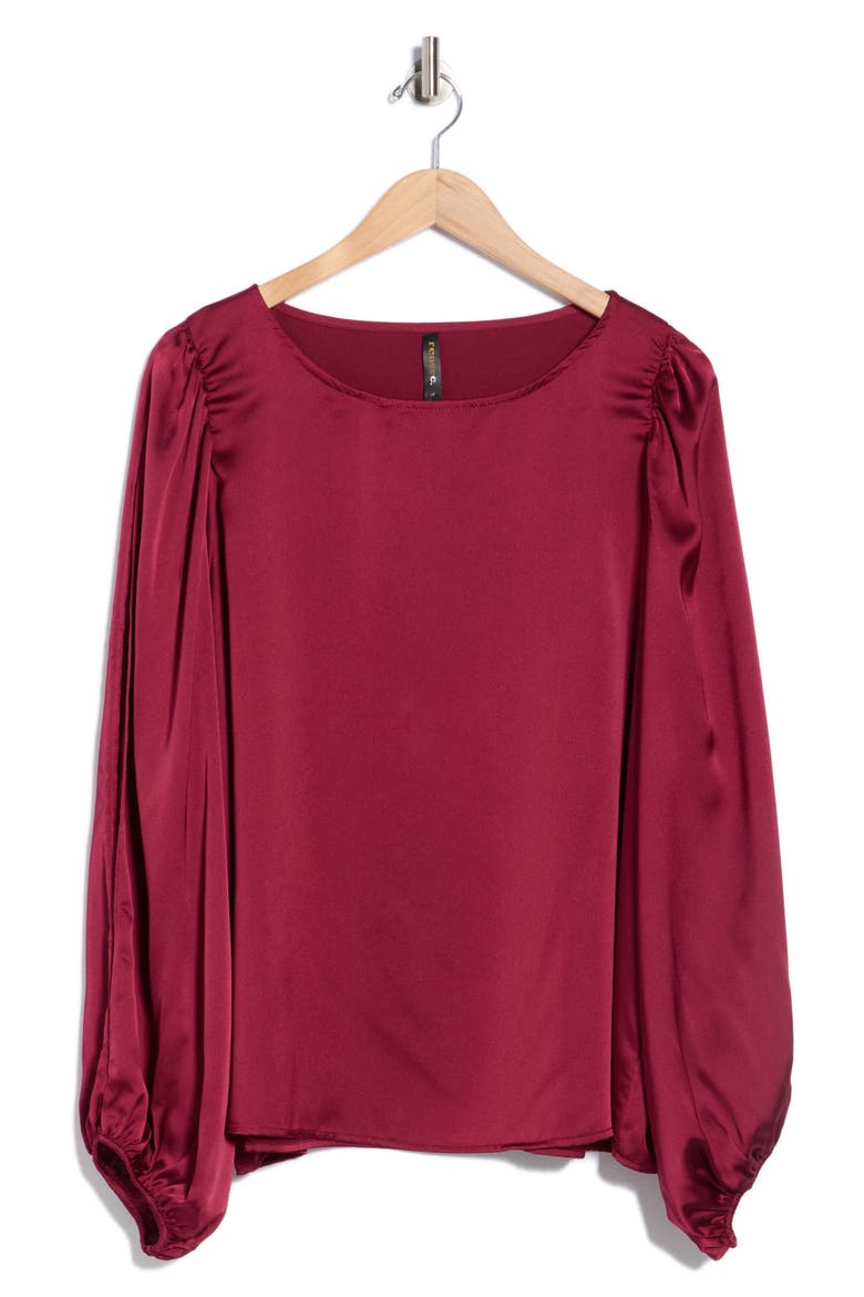 Cutout Long Sleeve Satin Top, Alternate, color, BURGUNDY