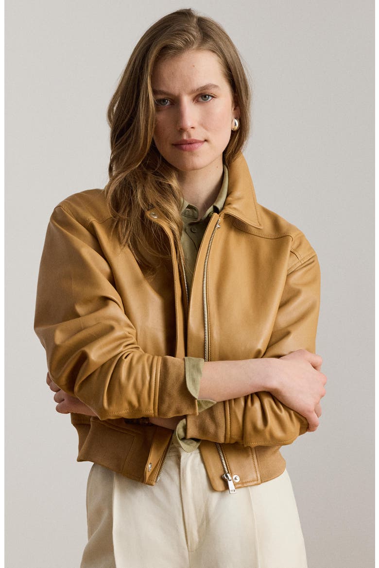 Lambskin Leather Flight Jacket, Alternate, color, BROWN